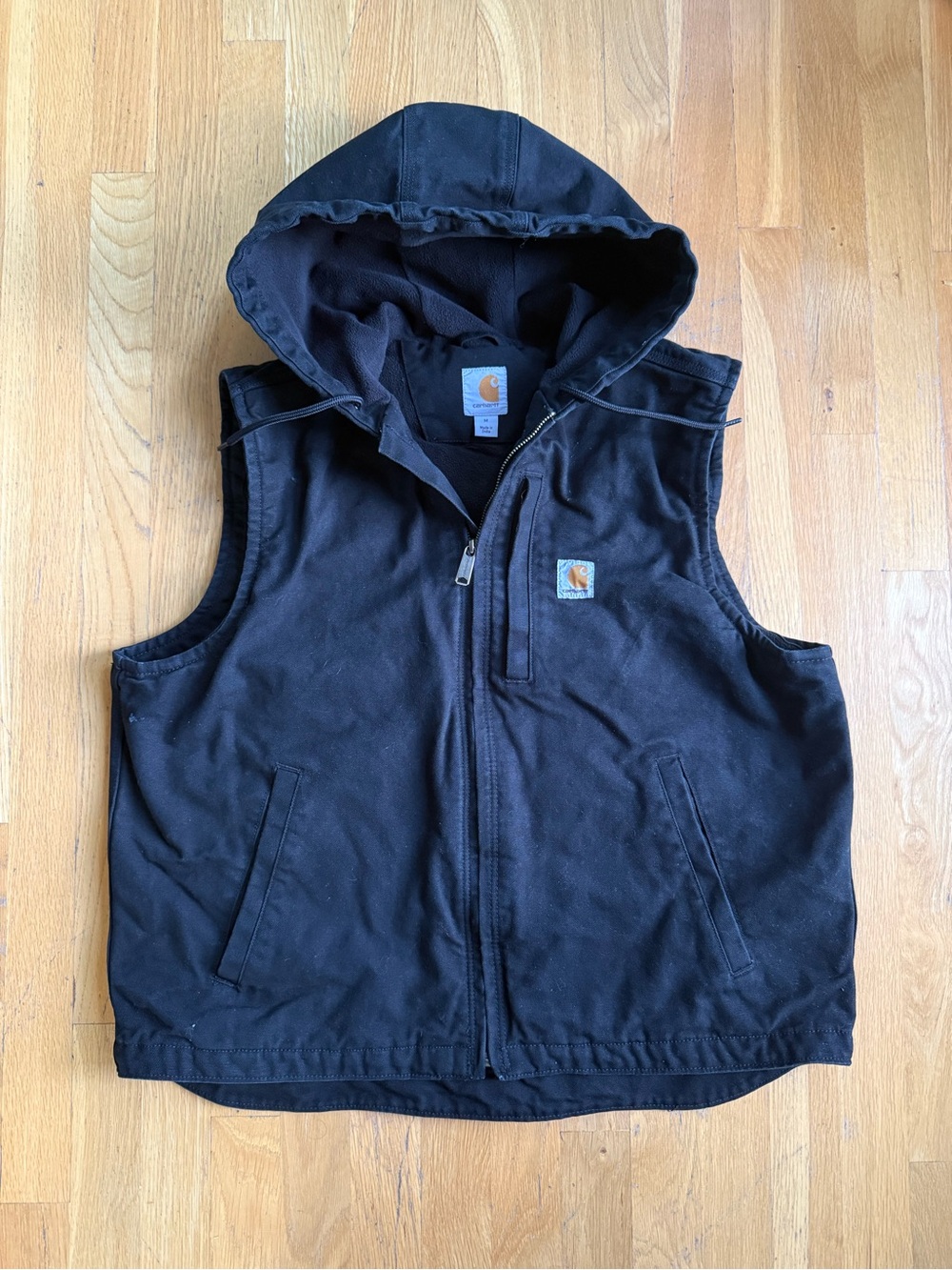Carhartt Women's Duck Insulated Hooded Black Canvas Vest Full-Zip M Regular